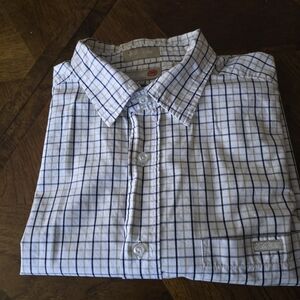 Cost Plus World Market White and Navy Checkered Shirt
